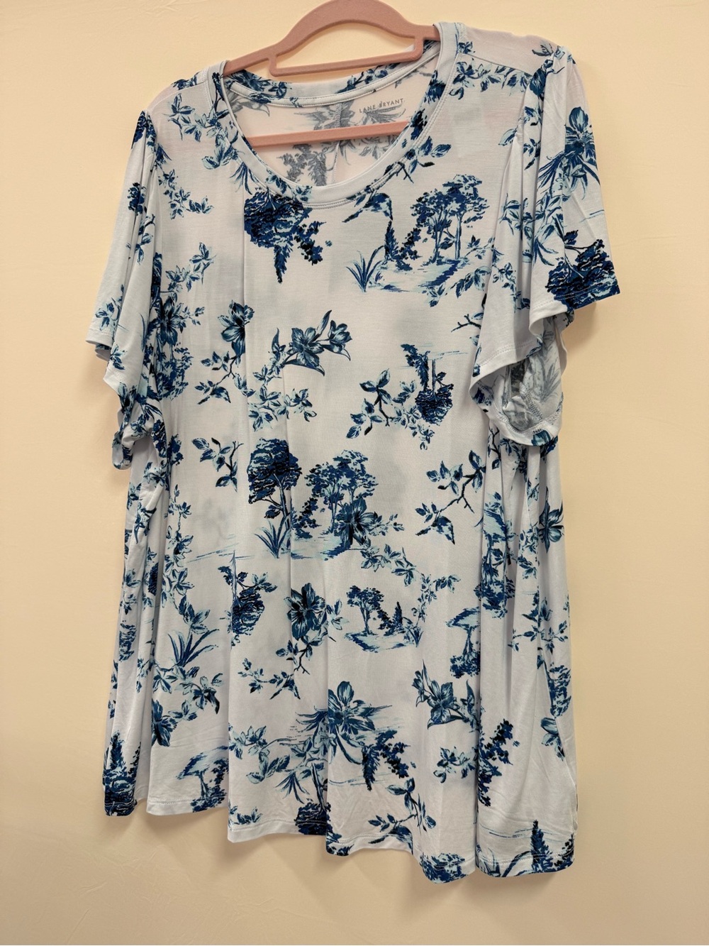Brand New Lane Bryant Perfect Fit Blue Floral Short Sleeve Tunic Top Size 22/24